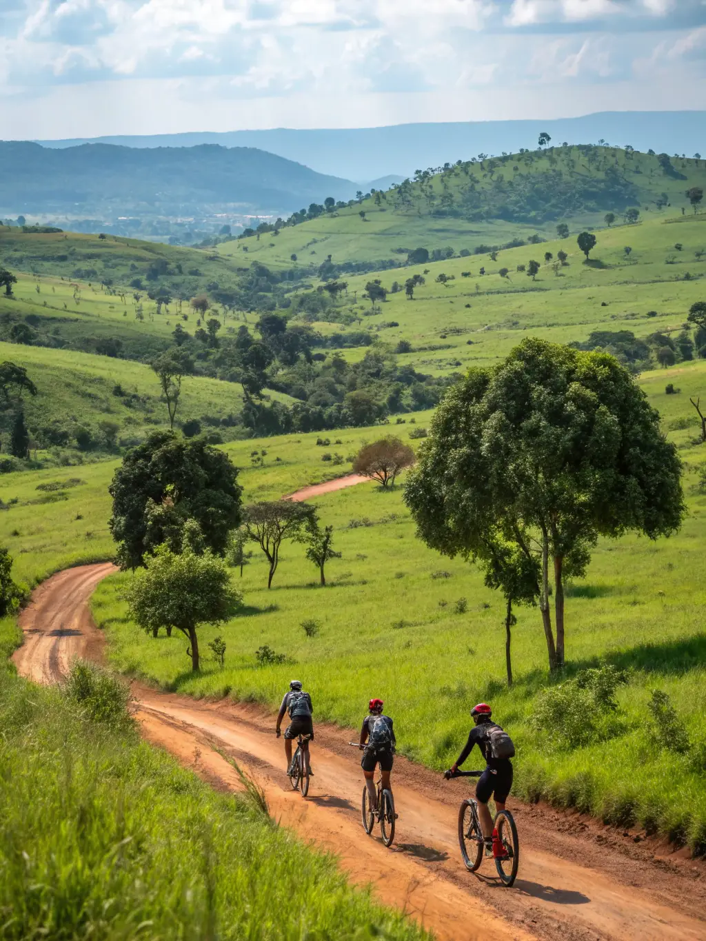 A group of cyclists riding on a paved road through a scenic countryside, showcasing road cycling activities offered by Le COMITÉ DÉPARTEMENTAL DU CHER.