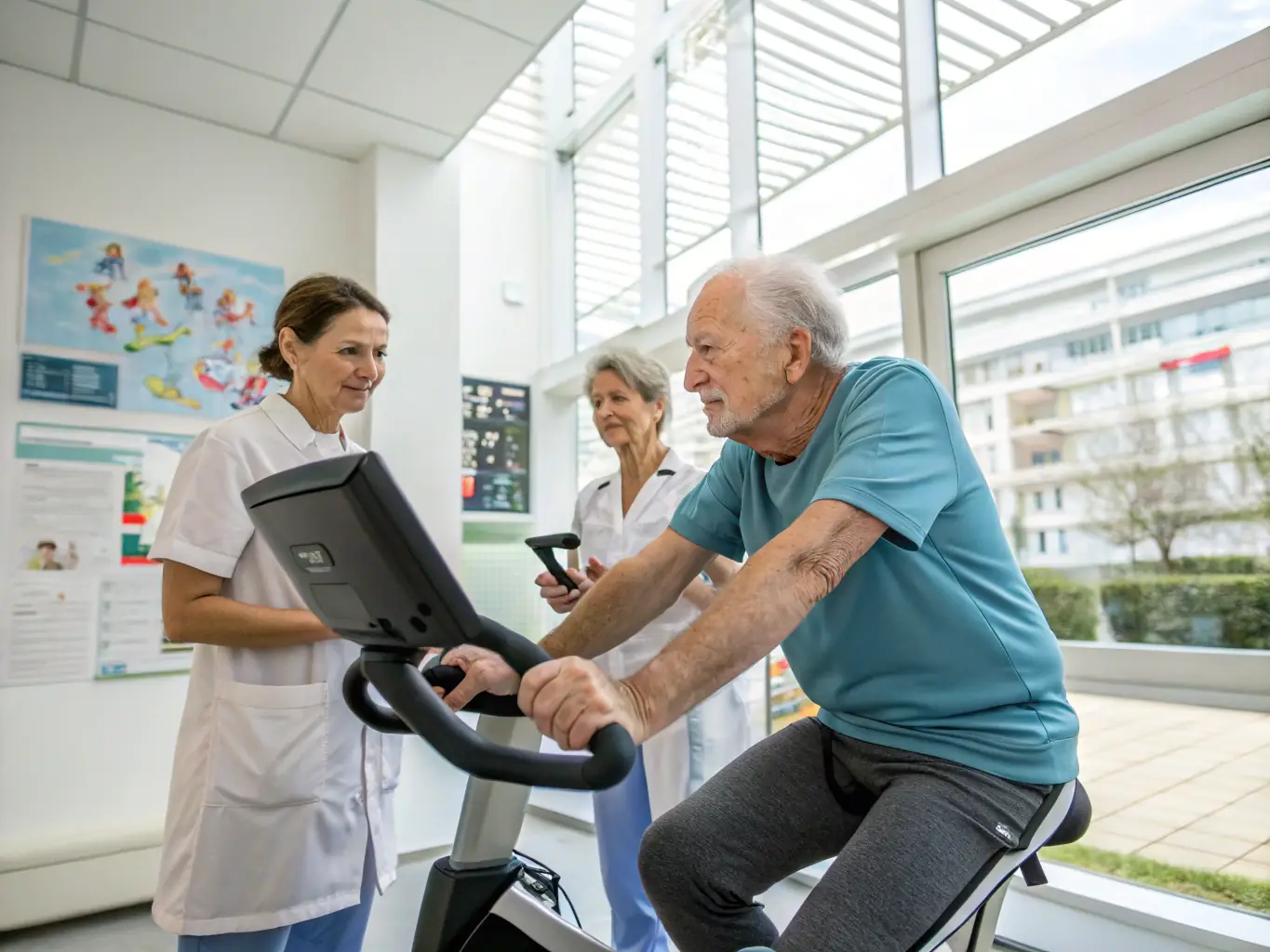 A group of cyclists participating in a rehabilitation program, showcasing the health and therapeutic benefits of cycling.